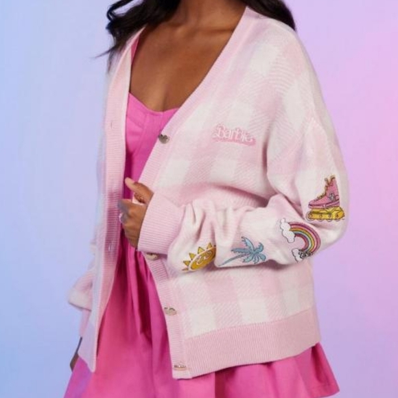 Barbie Pink Gingham Cardigan - Picture 1 of 4